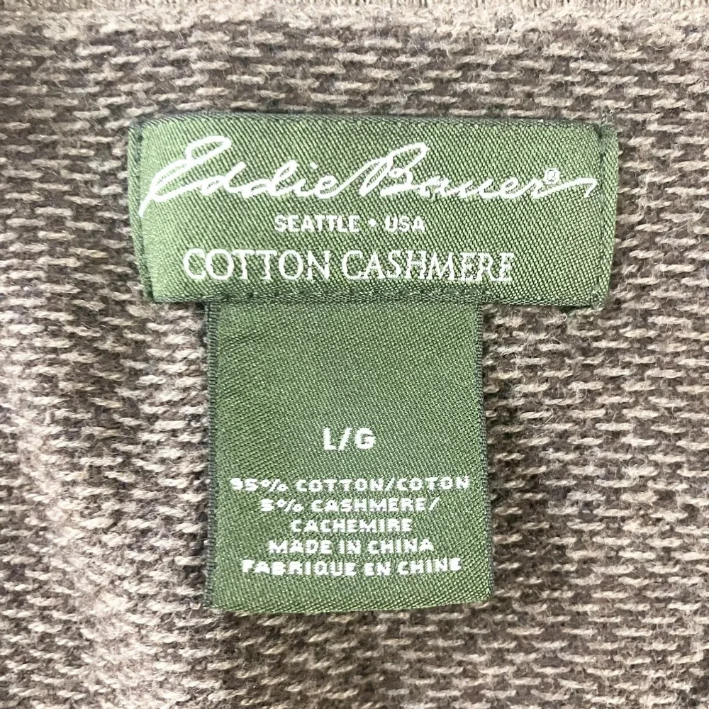 Eddie Bauer‎ Sweater Mens Large Brown Cotton Cashmere V Neck Knit Pullover